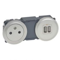 Enjoliveur Céliane - prise double pour chargeur USB - titane