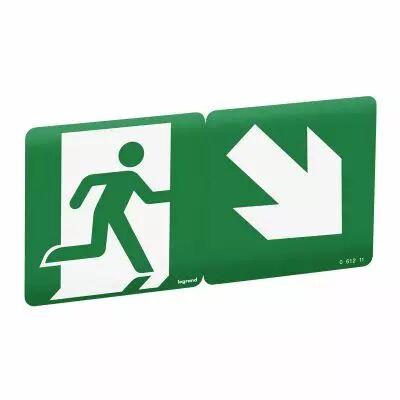 Etiquette de signalisation d\'�vacuation repositionnable et recyclable avec fl�che � 45� (061211)