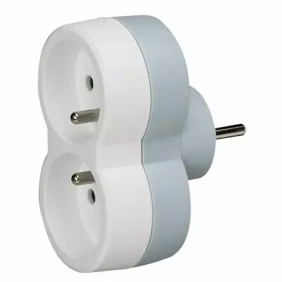Fiche multiprise 2 prises de courant 2P+T 16A 230V avec sorties frontales - blanc et gris (050638)