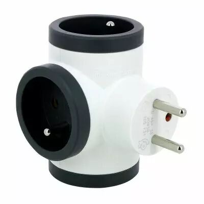 Fiche multiprise 3x2P+T lat�rales 16A 3680W - blanc et gris fonc� (049435)