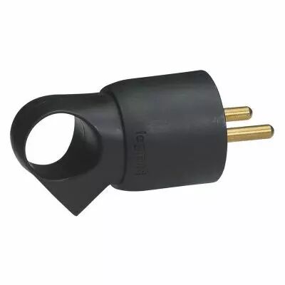 Fiche plastique 2P+T 16A � anneau avec �tiquette avec Gencod - noir (050107)