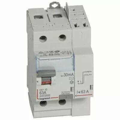 Inter diff DX�-ID - vis/auto - 2P - 230V~ - 63A -type AC - 30mA -d�part haut- 3M (411633)