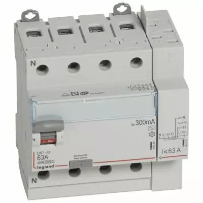 Inter diff DX�-ID - vis/auto - 4P - 400V~ - 63A -type AC- 300mA -d�part haut- 5M (411655)