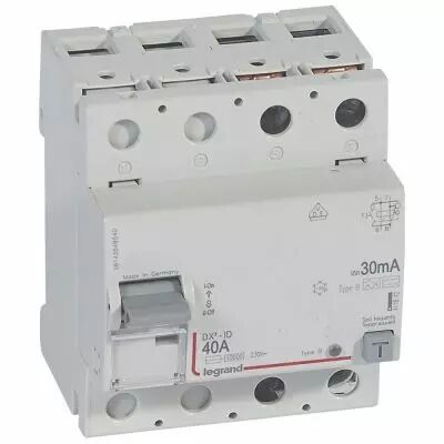 Inter diff DX�-ID - vis/vis - 2P- 230V~- 40A - type B - 30mA - d�part bas - 4M (411842)