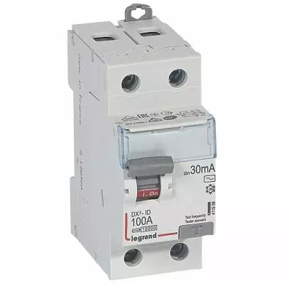 Inter diff DX�-ID - vis/vis - 2P- 230V~-100A - type AC - 30mA - d�part bas - 2M (411508)