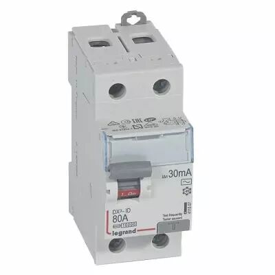 Inter diff DX�-ID - vis/vis - 2P- 230V~-80A - type AC - 30mA - d�part bas - 2M (411507)