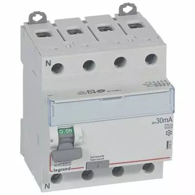 Inter diff DX�-ID - vis/vis - 4P- 400V~- 25A - type A - 30mA - d�part bas - 4M (411674)