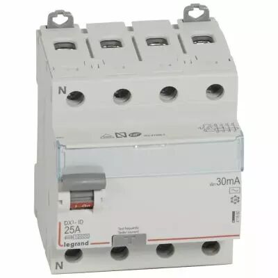 Inter diff DX�-ID - vis/vis - 4P- 400V~- 25A - type AC - 30mA - d�part bas - 4M (411660)