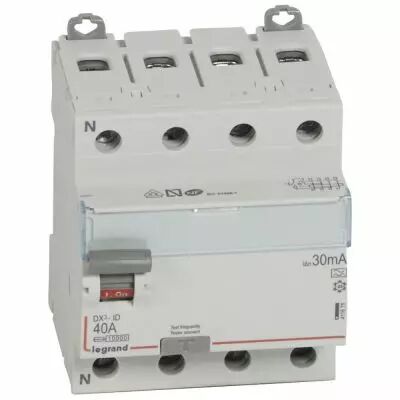 Inter diff DX�-ID - vis/vis - 4P- 400V~- 40A - type A - 30mA - d�part bas - 4M (411675)