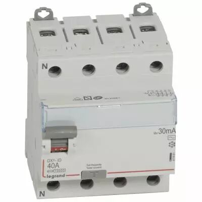 Inter diff DX�-ID - vis/vis - 4P- 400V~- 40A - type AC - 30mA - d�part bas - 4M (411661)