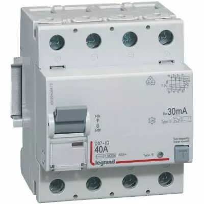 Inter diff DX�-ID - vis/vis - 4P- 400V~- 40A - type B - 30mA - d�part bas - 4M (411846)
