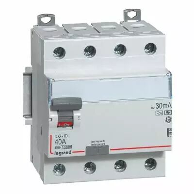Inter diff DX�-ID - vis/vis - 4P- 400V~- 40A - type Hpi - 30mA - d�part bas - 4M (411695)