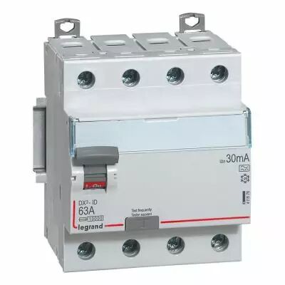 Inter diff DX�-ID - vis/vis - 4P- 400V~- 63A - type A - 30mA - d�part bas - 4M (411676)