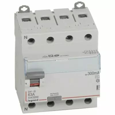 Inter diff DX�-ID - vis/vis - 4P- 400V~- 63A - type AC - 300mA - d�part bas - 4M (411666)