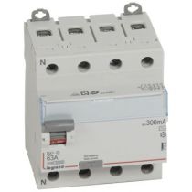 Inter diff DX³-ID - vis/vis - 4P- 400V~- 63A - type AC - 300mA - départ bas - 4M (411666)