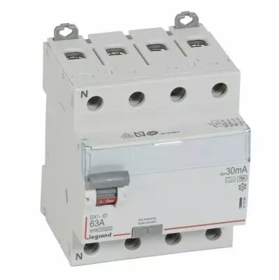 Inter diff DX�-ID - vis/vis - 4P- 400V~- 63A - type Hpi - 30mA - d�part bas - 4M (411696)