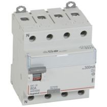 Inter diff DX³-ID - vis/vis - 4P- 400V~- 80A - type A - 300mA - départ bas - 4M (411687)