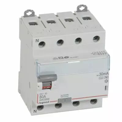 Inter diff DX�-ID - vis/vis - 4P- 400V~- 80A - type Hpi - 30mA - d�part bas - 4M (411697)