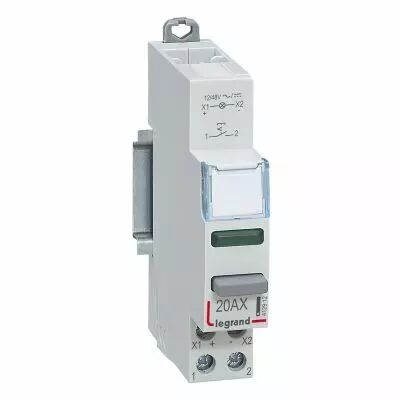 Inter poussoir modulaire double fonction contact 1NO + voyant LED vert 12V~ � 48V~ ou 12V= � 48V= - 1 module (412912)