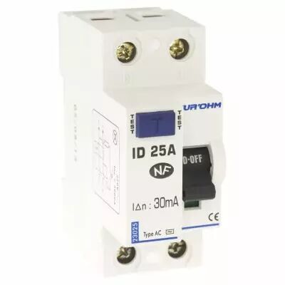 Interrupteur diff�rentiel  25A 1P+N 30mA connexion haut/bas Classe AC (23025)