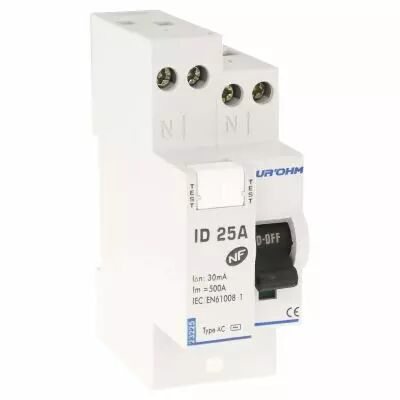 Interrupteur diff�rentiel  25A 1P+N 30mA connexion haut/haut Classe AC (23225)