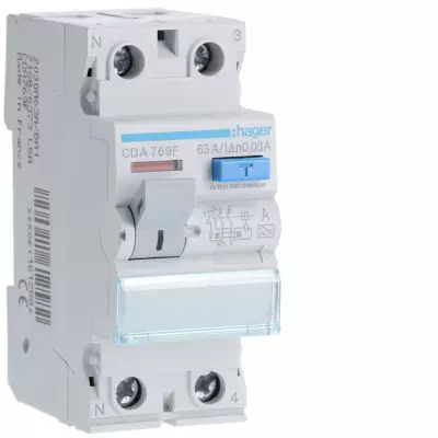Interrupteur diff�rentiel 2P 63A 30mA type A (CDA769F)