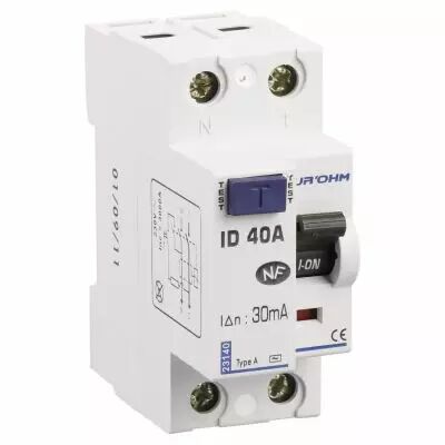 Interrupteur diff�rentiel 40A 1P+N 30mA connexion haut/bas Classe A (23140)