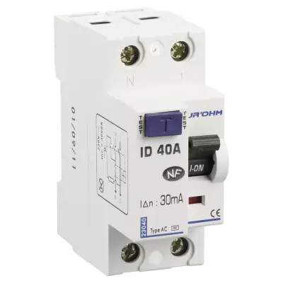 Interrupteur diff�rentiel 40A 1P+N 30mA connexion haut/bas Classe AC (23040)