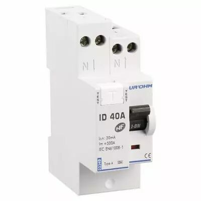 Interrupteur diff�rentiel 40A 1P+N 30mA connexion haut/haut Classe A (23340)