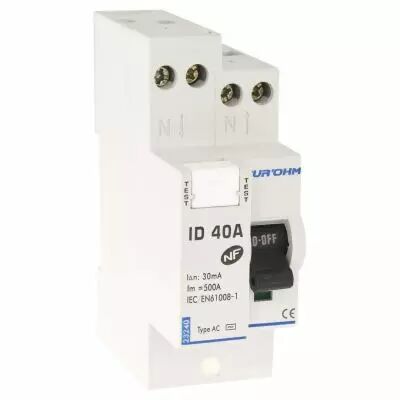 Interrupteur diff�rentiel 40A 1P+N 30mA connexion haut/haut Classe AC (23240)