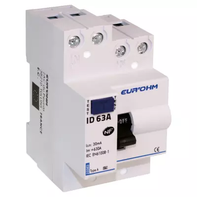Interrupteur diff�rentiel 63A 1P+N 30mA connexion haut/haut Classe A (23363)