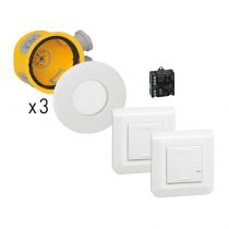 Kit Modul\'up avec 3 boites Modul\'up + 3 spots IP44 + 1 micromodule + 2 commandes Mosaic sans fil - blanc (088553)