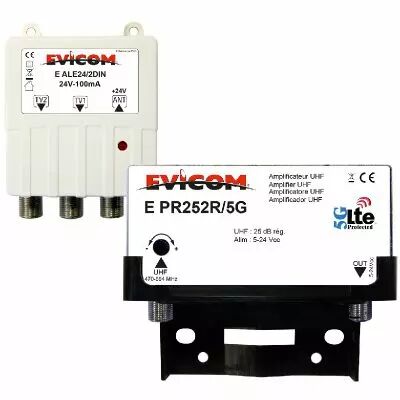 Kit pr�amplificateur UHF 25 dB LTE 5G + Alimentation 2 Sorties (EKEV252R/5G)
