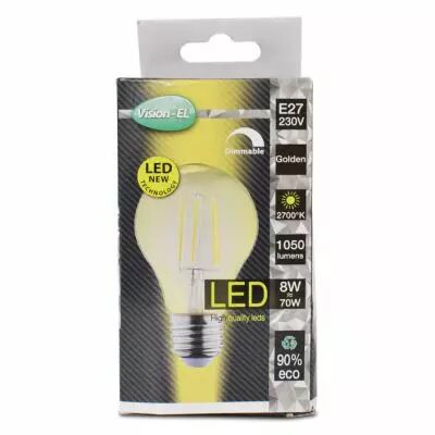 led fil cob bulb e27 8w 2700k golden dimmable boite (71462)