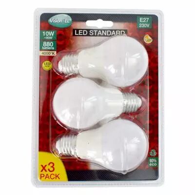 led vision-el 10 w bulb e27 4000k blister x 3 (739331)