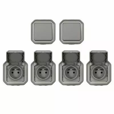LOT PLEXO 2 VA ET VIENT + 4 PRISES DE COURANT AVEC TERRE GRIS SAILLIE (200490)