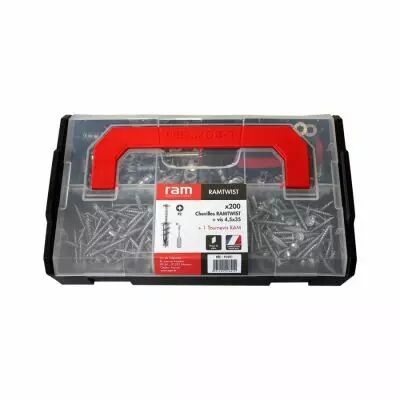 Mallette de 200 cheville Ramtwist m�tal avec vis et tournevis (91891)
