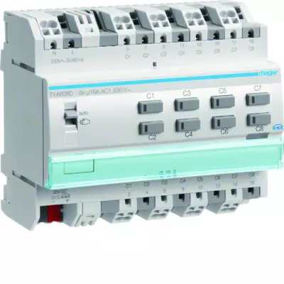 Module 8 sorties 16A 230V~ (charges capacitives) avec for�age manuel sans bus (TYA608D)