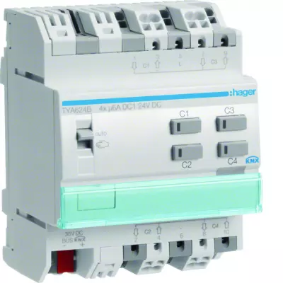 Module de sortie pour volets roulants pour 4 moteurs 24V DC 6A (TYA624B)