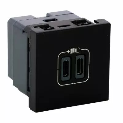 MOSAIC CHARGEUR 2 MOD 2 USB C+C 3A 15W NOIR MAT (079190L)