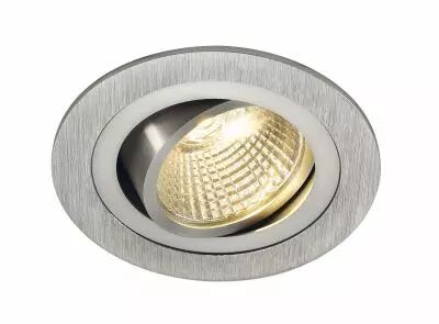 NEW TRIA 77, encastr� de plafond int�rieur, simple, rond, alu bross�, LED, 8W, 2700K, clips ressorts (113876)