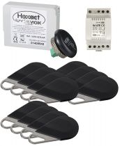 Pack avec 1 centrale helight2 et de 12 badges hecv2n programmés avec alim. 40781 (HEPACK12)