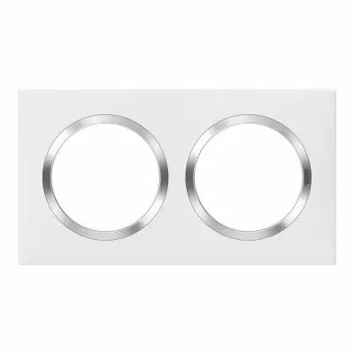 Plaque carr�e dooxie 2 postes finition blanc avec bague effet chrome (600842)