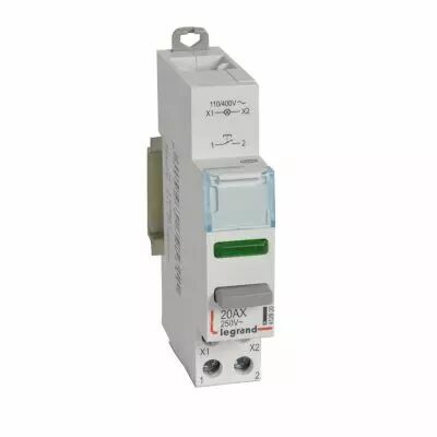 Poussoir modulaire double fonction contact 1NO + voyant LED vert 110V~ � 400V~ - 1 module (412920)