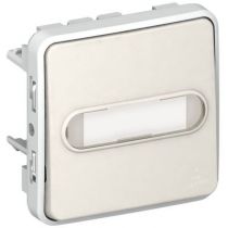 Poussoir NO lumineux porte-étiquette Prog Plexo composable blanc - 10 A