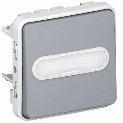 Poussoir NO lumineux porte-�tiquette Prog Plexo composable gris - 10 A