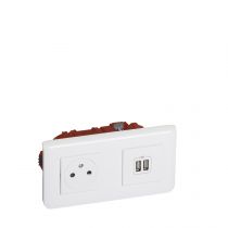 Prise + chargeur 2 USB TypeA Mosaic + plaque + boite à encastrer - blanc (200018)