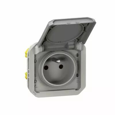 Prise de courant 2P+T composable �tanche Plexo 16A 250V IP55 IK08 avec enjoliveur finition gris (069551L)