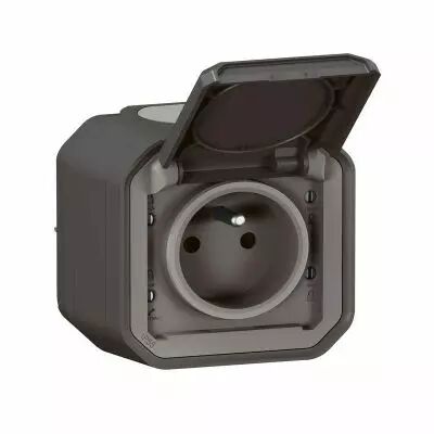 Prise de courant 2P+T �tanche Plexo 16A 250V IP55 IK08 livr�e compl�te pour fixation saillie - anthracite (069791L)