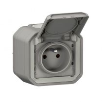 Prise de courant 2P+T étanche Plexo 16A 250V IP55 IK08 livrée complète pour fixation saillie - gris (069731L)